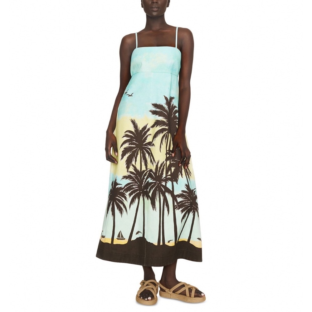 Alemais Sail Away Day Dress Multi Color Tropical Palm Tree Print 6 US 10 AU NEW